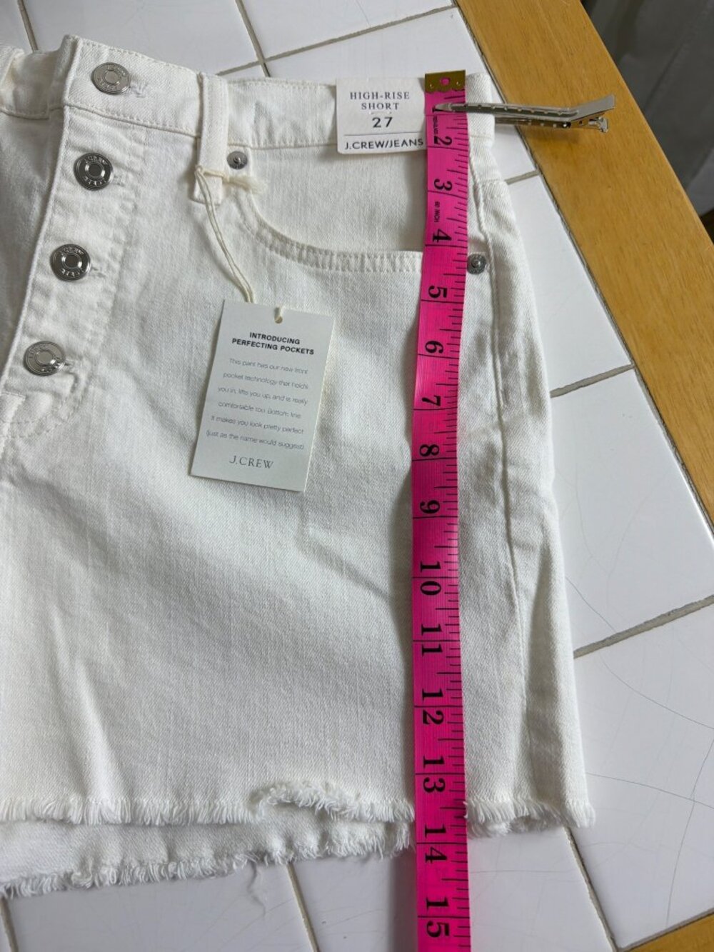 NWT J.Crew Jeans Ivory High Rise Frayed Hem Shorts Button Fly Size 27 - Picture 12 of 16
